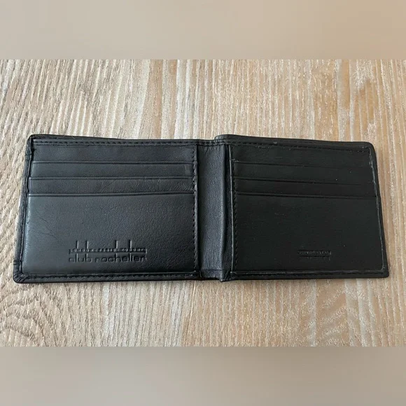 Club Rochelier Black Leather Bifold Wallet Men’s Classic Slim - Picture 2 of 2